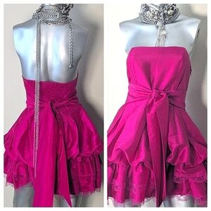 Y2K "Forever 21" Fairy Core Whimiscal Vibrant Pink Strapless Mini Party Dress